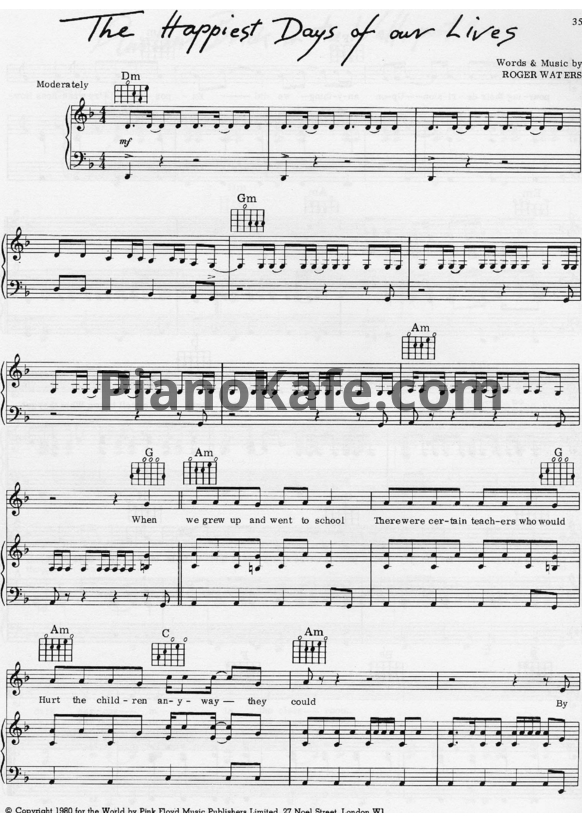 Ноты Pink Floyd - The happiest days of our lives - PianoKafe.com