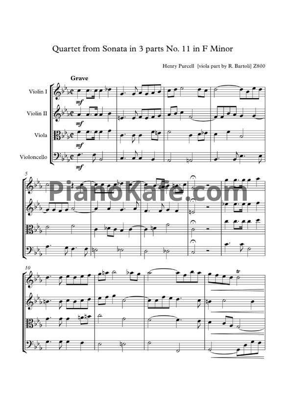 Ноты Генри Пёрселл - Трио-соната №11 в трёх частях фа минор (Z 800) - PianoKafe.com