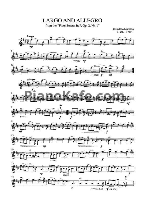Ноты Б. Марчелло - Largo and allegro (Op. 2, №1) - PianoKafe.com