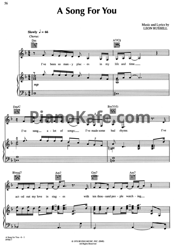 Ноты The Carpenters - A song for you - PianoKafe.com