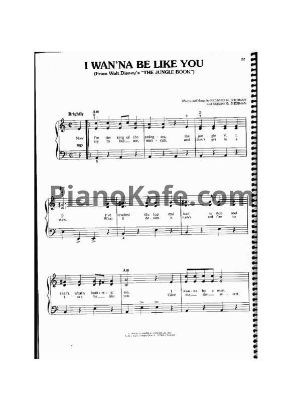 Ноты Richard M. Sherman - I wanna be like you - PianoKafe.com