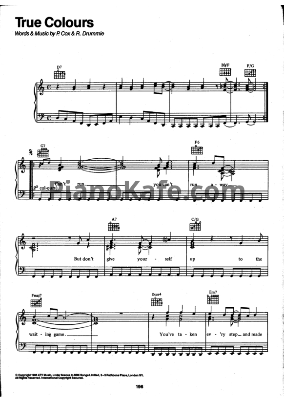 Ноты Go West - True colours - PianoKafe.com