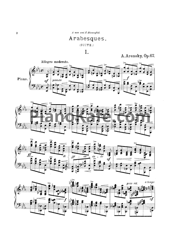 Ноты Антон Аренский - Арабески (Сюита) для фортепиано (Op. 67) - PianoKafe.com