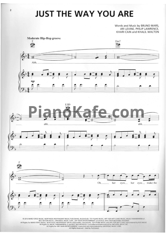 Ноты Bruno Mars - Just the way you are (Версия 2) - PianoKafe.com