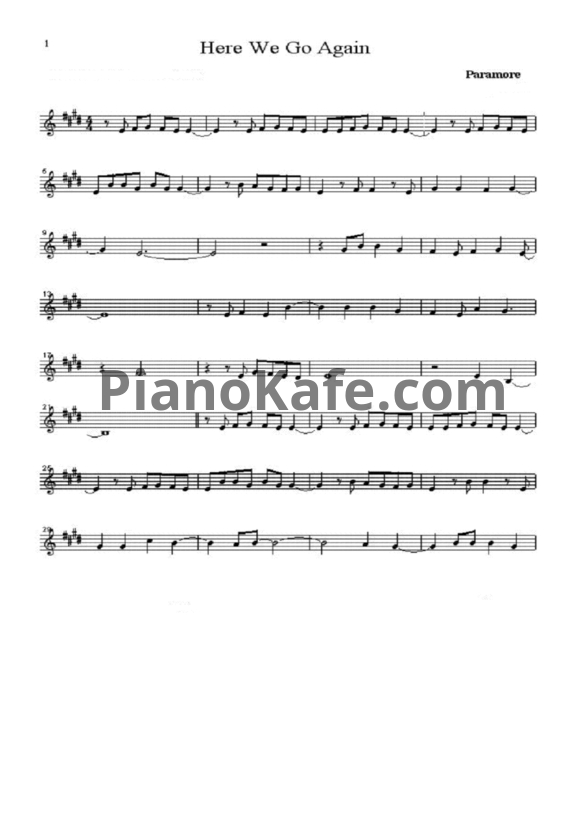 Ноты Paramore - Here we go again - PianoKafe.com