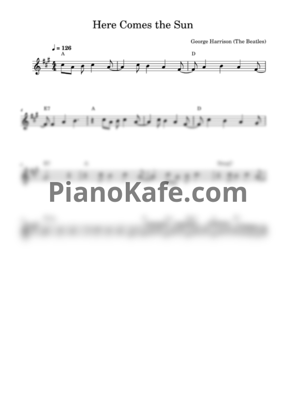 Ноты The Beatles - Here comes the sun (Легкое переложение) - PianoKafe.com