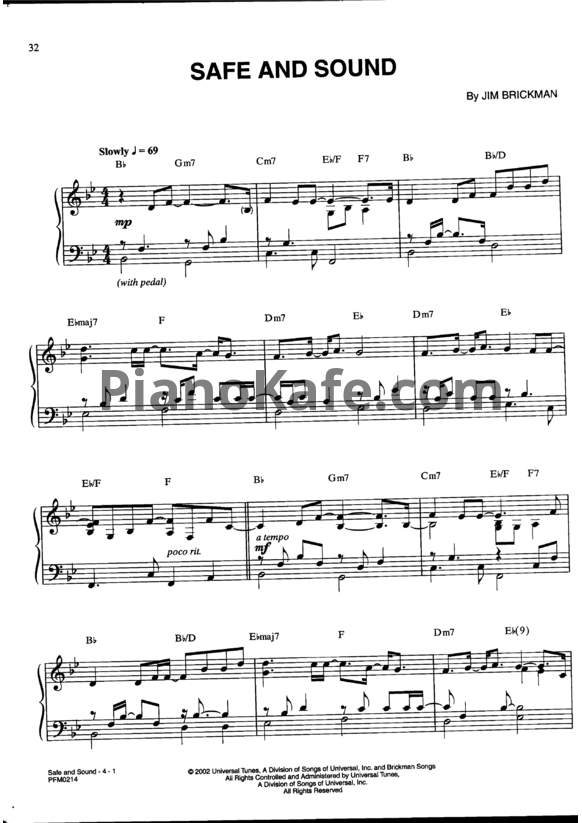Ноты Jim Brickman - Safe of sound - PianoKafe.com