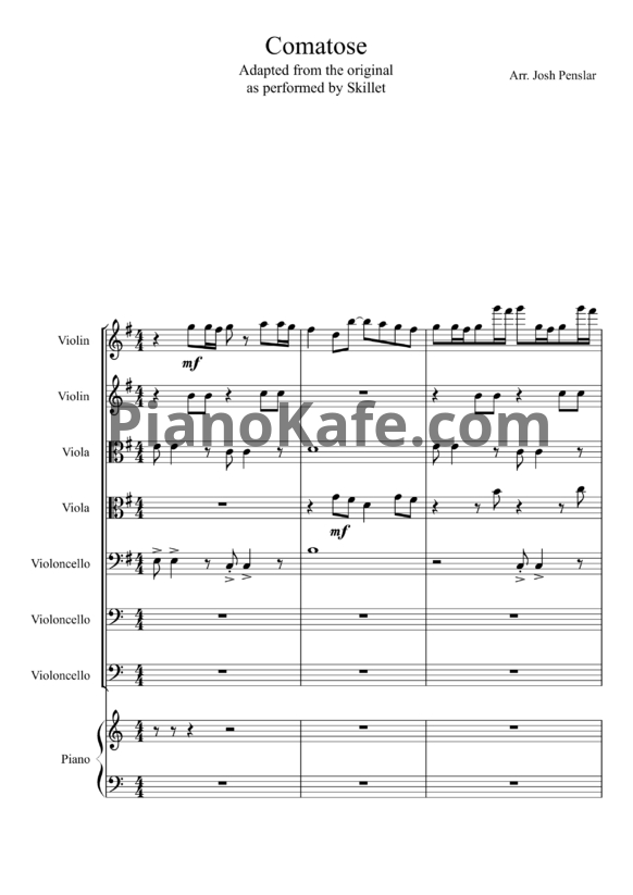 Ноты Skillet - Comatose (Партитура) - PianoKafe.com