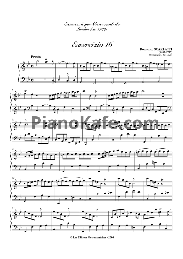 Ноты Д. Скарлатти - Соната K16 - PianoKafe.com