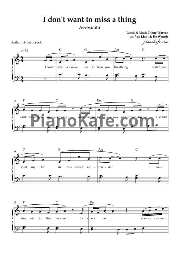 Ноты Aerosmith - I don't want to Miss a thing (Piano cover) - PianoKafe.com