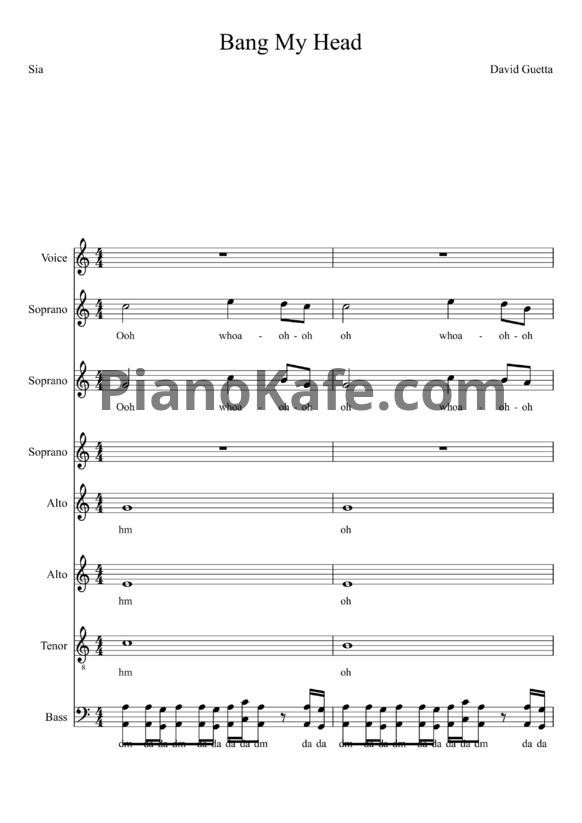 Ноты David Guetta ft. Sia - Bang my head - PianoKafe.com