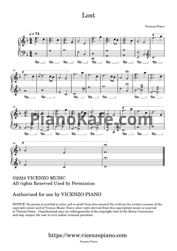 Ноты Vicenzo Piano - Lost - PianoKafe.com