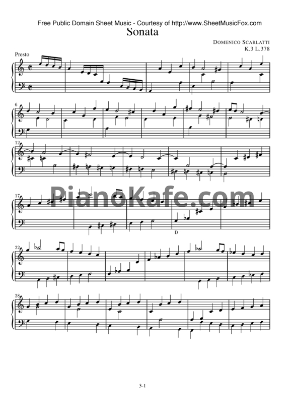 Ноты Д. Скарлатти - Соната K3/L378 - PianoKafe.com