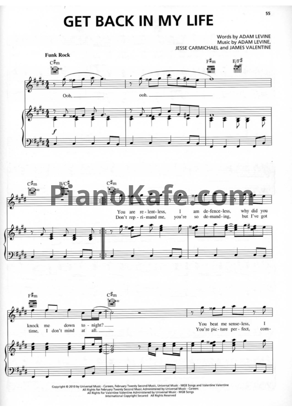 Ноты Maroon 5 - Get back in my life - PianoKafe.com