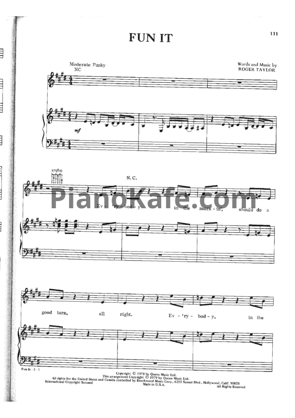 Ноты Queen - Fun it - PianoKafe.com
