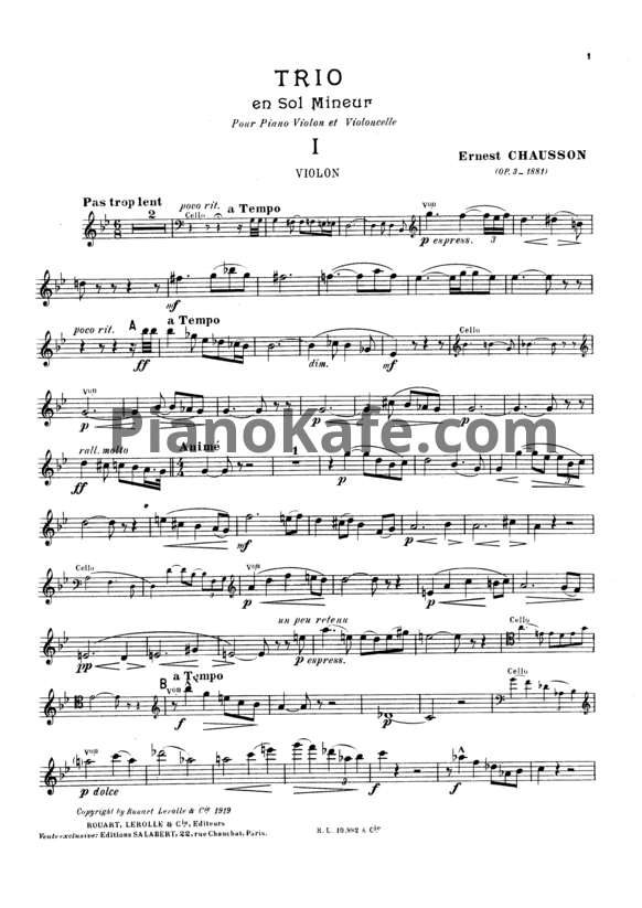 Ноты Эрнест Шоссон - Фортепианное трио соль минор (Op. 3) - PianoKafe.com
