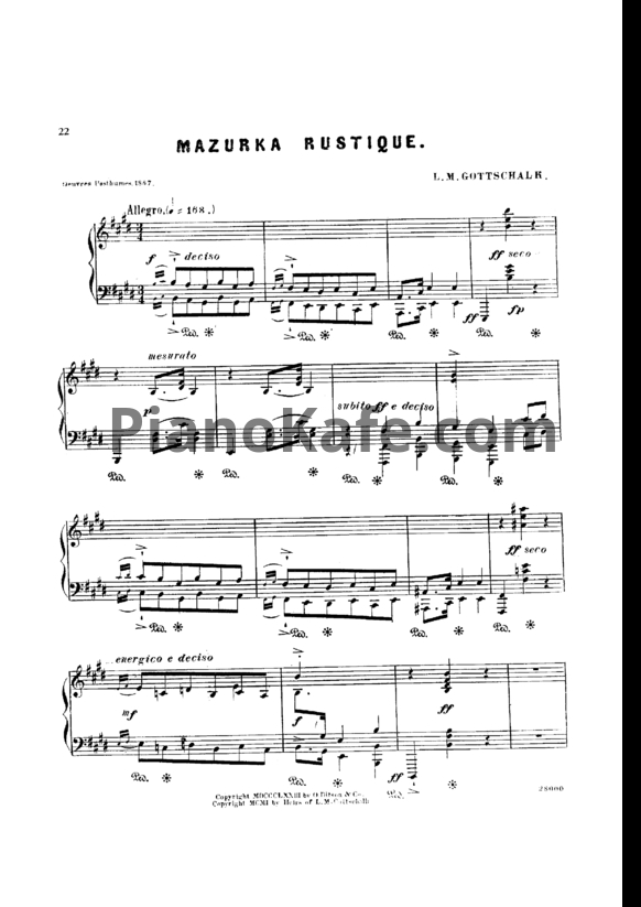 Ноты Луи Моро Готшалк - Mazurka rustique (Op. 81) - PianoKafe.com