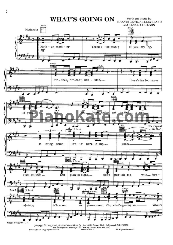 Ноты Marvin Gaye - What's going on (Piano solo) - PianoKafe.com