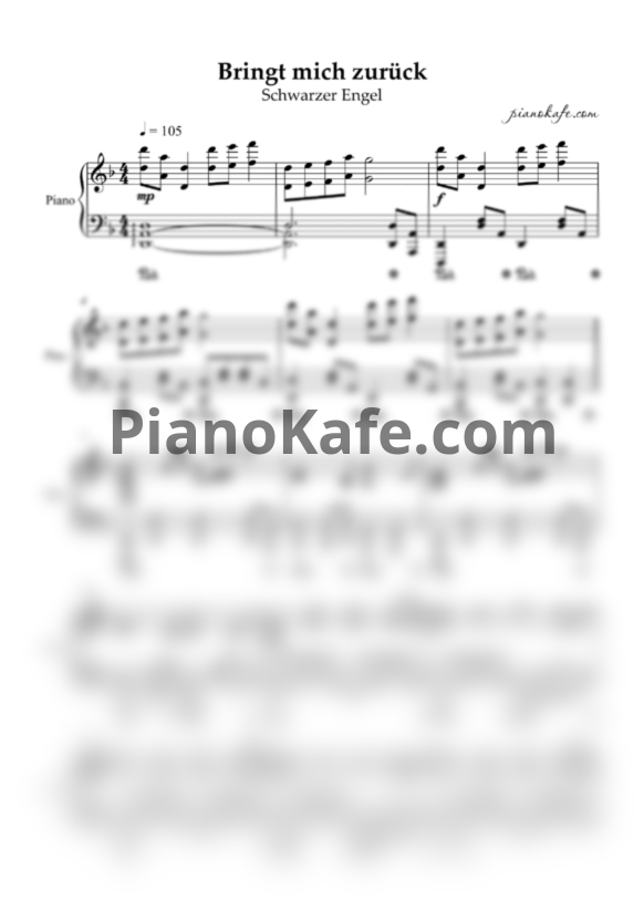 Ноты Schwarzer Engel - Bringt mich zurück (Piano cover) - PianoKafe.com