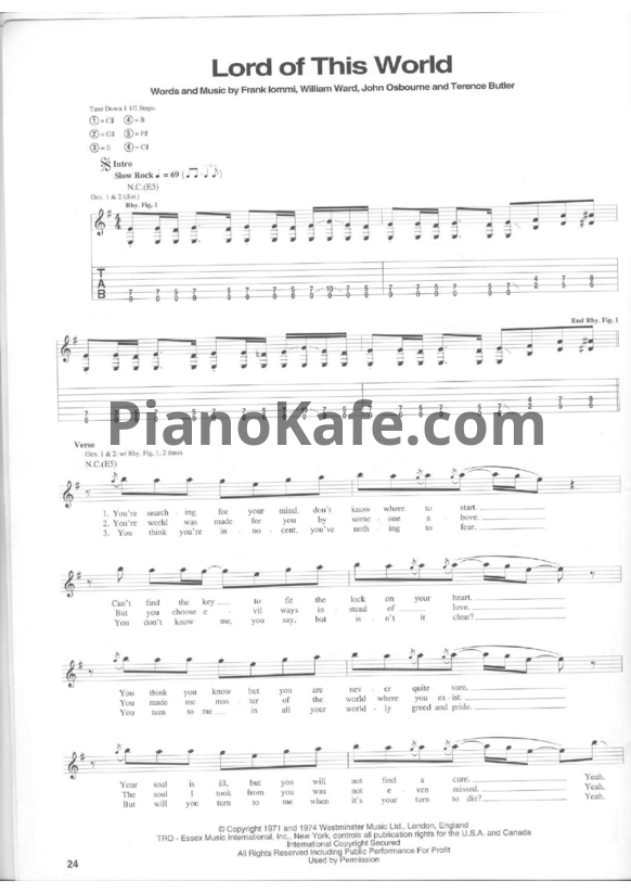 Ноты Black Sabbath - Lord of this world (Guitar tabs & Voice) - PianoKafe.com