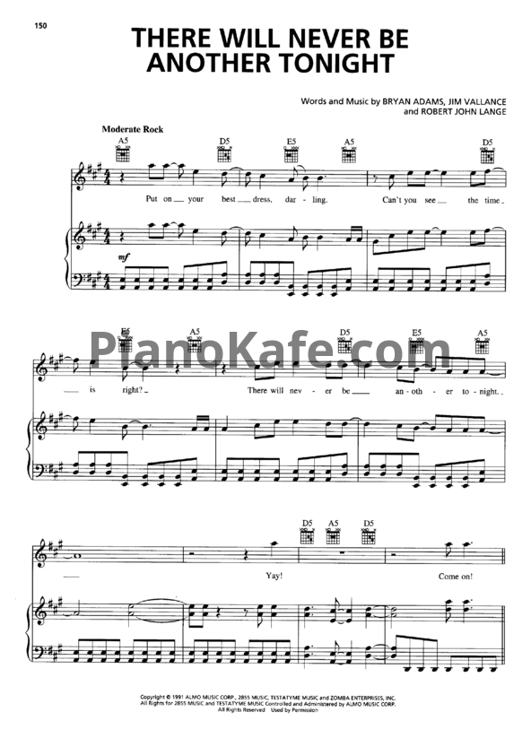 Ноты Bryan Adams - There will never be another tonight - PianoKafe.com