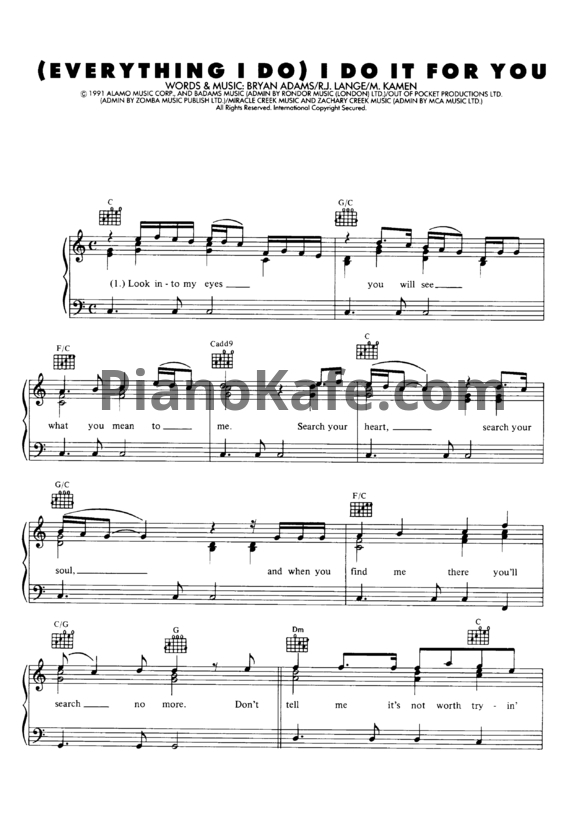 Ноты Bryan Adams - (Everything I do) I'd it for you (Версия 2) - PianoKafe.com