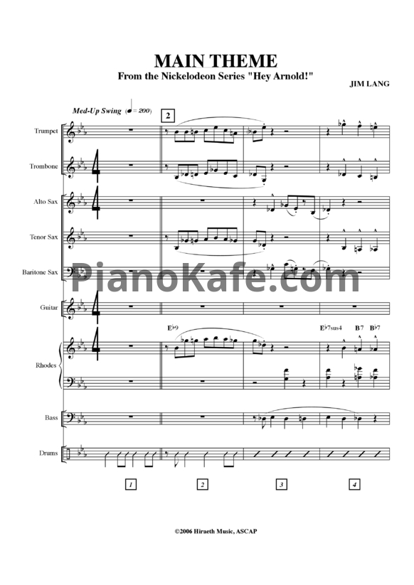 Ноты Jim Lang - Hey Arnold! main theme (Партитура) - PianoKafe.com