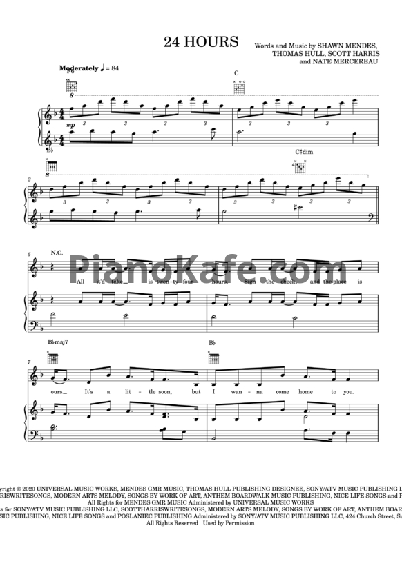 Ноты Shawn Mendes - 24 hours - PianoKafe.com