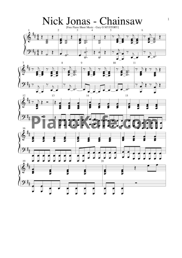 Ноты Nick Jonas - Chainsaw - PianoKafe.com