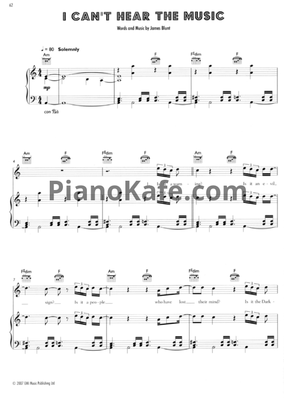 Ноты James Blunt - I can't hear the music - PianoKafe.com