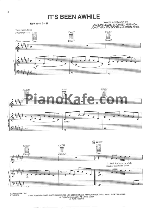Ноты Staind - It's been awhile - PianoKafe.com