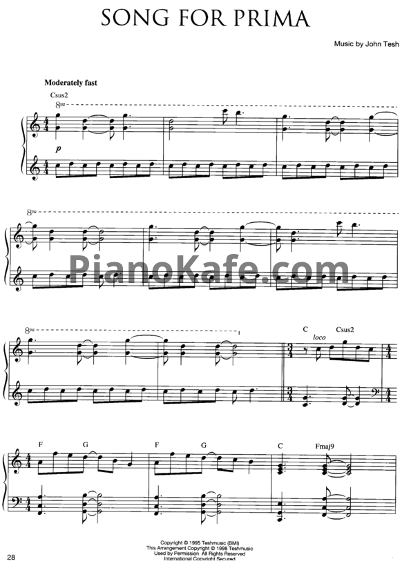 Ноты John Tesh - Song for prima - PianoKafe.com