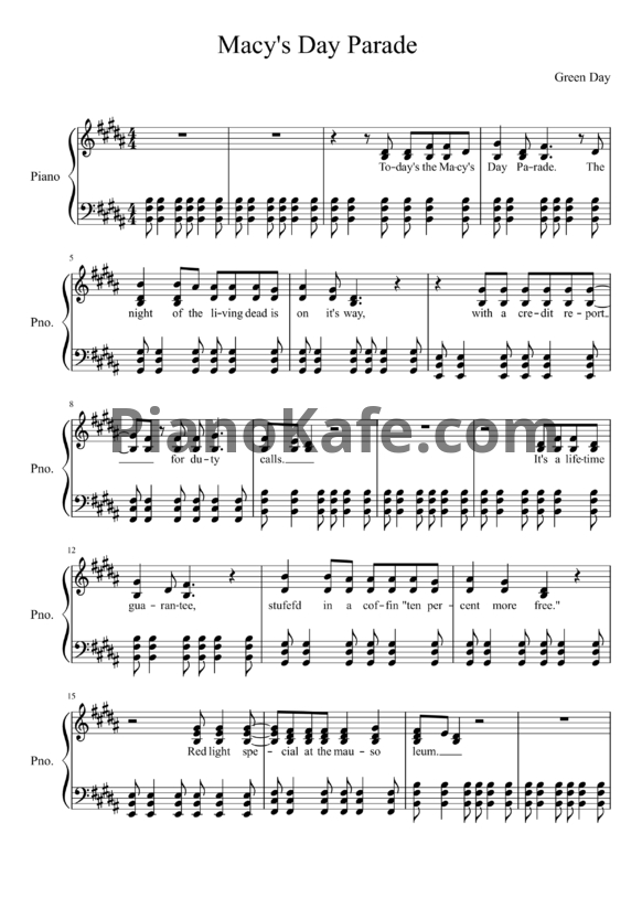 Ноты Green Day - Macy's day parade - PianoKafe.com