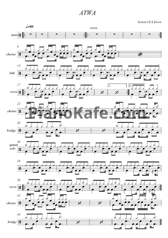 Ноты System of a Down - ATWA - PianoKafe.com