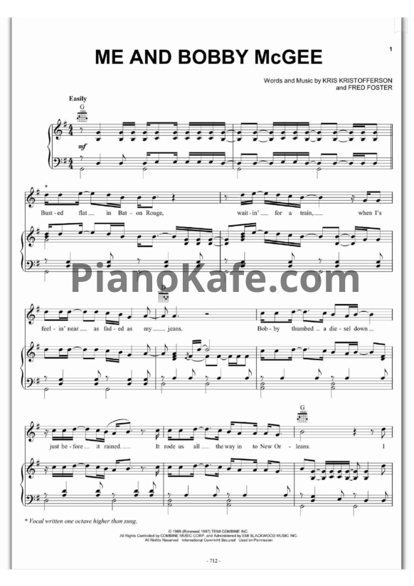 Ноты Janis Joplin - Me and Bobby McGee - PianoKafe.com