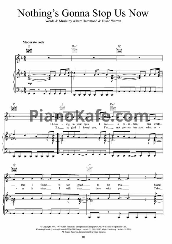 Ноты Starship - Nothing's gonna stop us now - PianoKafe.com