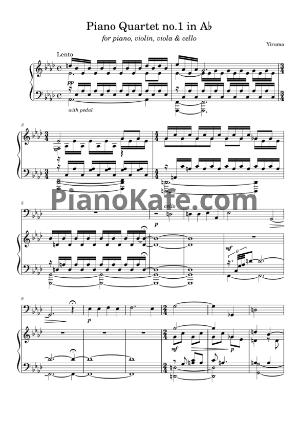 Ноты Yiruma - Piano quartet No.1 in A-flat - PianoKafe.com