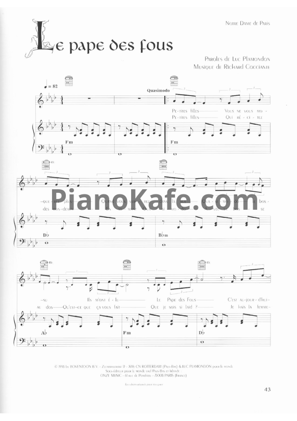 Ноты Riccardo Cocciante - Le pape fous - PianoKafe.com