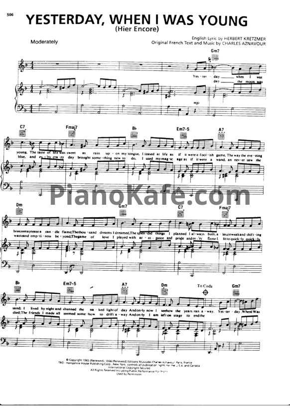 Ноты Charles Aznavour - Yesterday, when I was young (Heir encire) - PianoKafe.com