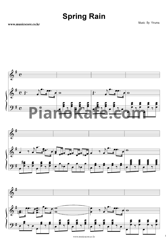 Ноты Yiruma - Spring rain - PianoKafe.com