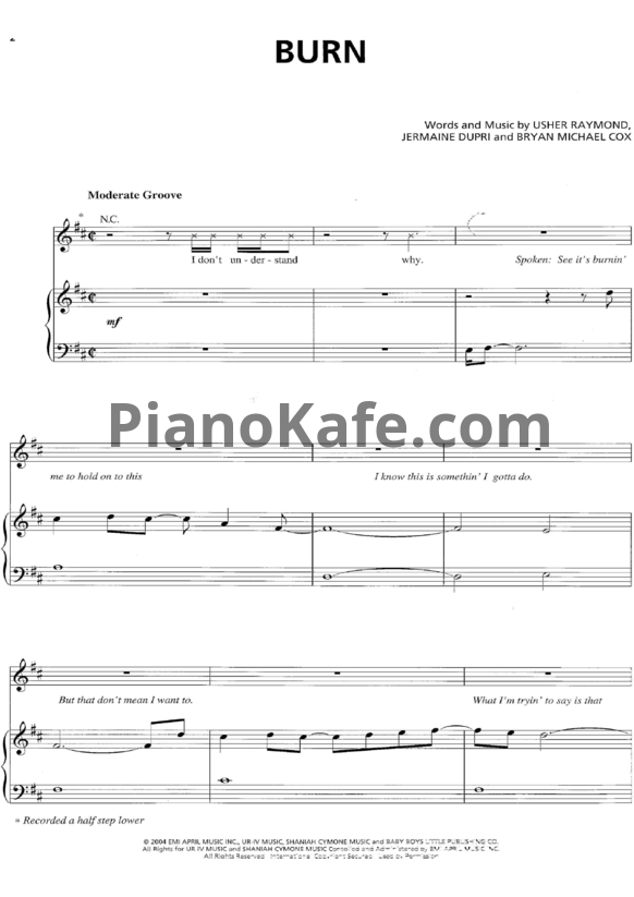 Ноты Usher - Burn - PianoKafe.com