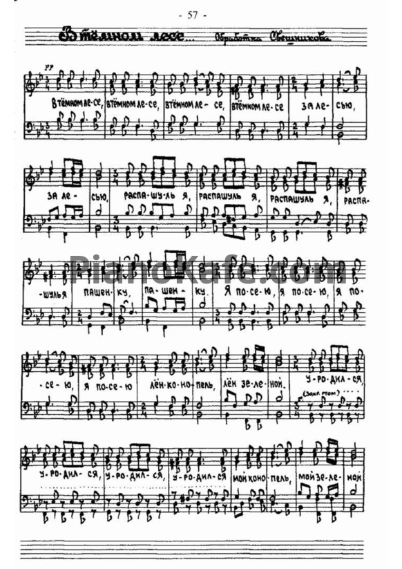 Ноты В тёмном лесе (Русская народная песня). Партитура для смешанного хора - PianoKafe.com