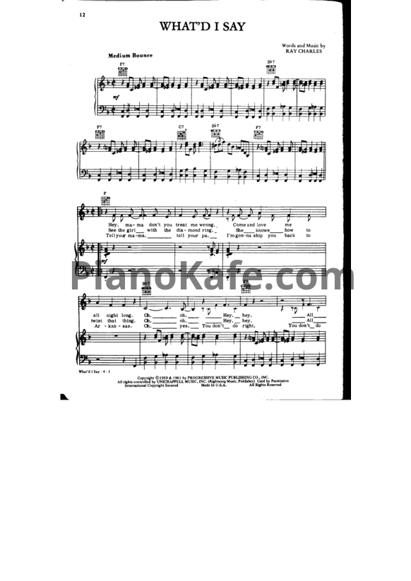 Ноты Ray Charles - What'd I say - PianoKafe.com