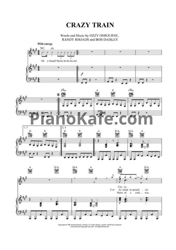 Ноты Ozzy Osbourne - Crazy train - PianoKafe.com