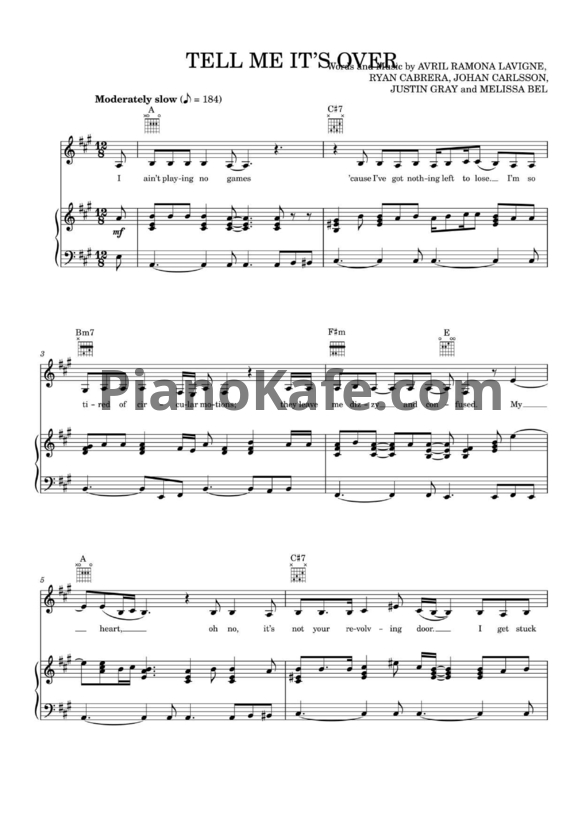 Ноты Avril Lavigne - Tell me it's over - PianoKafe.com