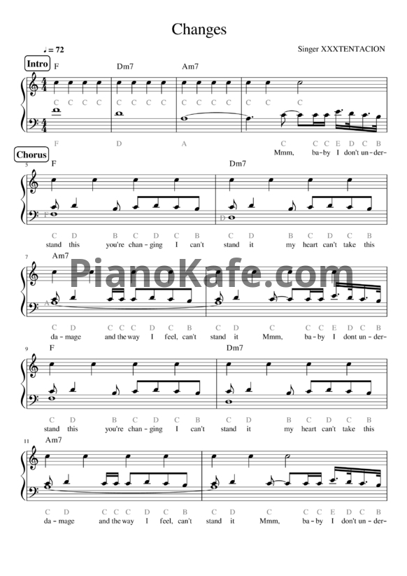 Ноты XXXTENTACION - Changes - PianoKafe.com