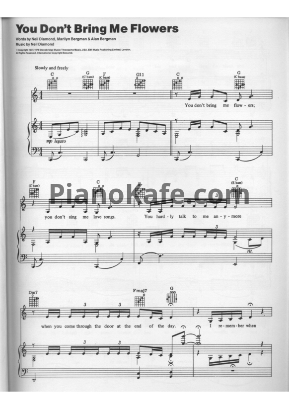 Ноты Barbra Streisand - You don't bring me flowers - PianoKafe.com