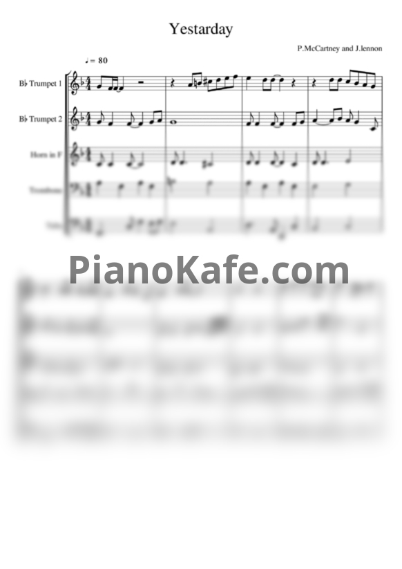 Ноты The Beatles - Yesterday (Партитура) - PianoKafe.com