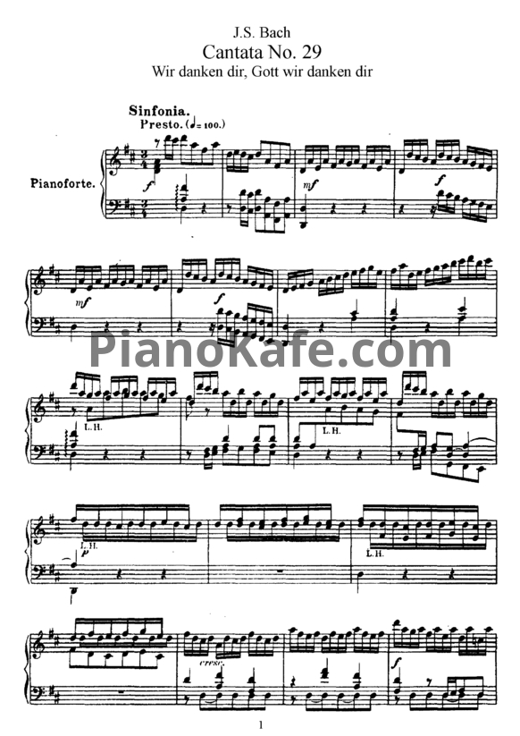 Ноты И. Бах - Кантата №29 "Wir danken dir, Gott wir danken dir" (BWV 29) - PianoKafe.com
