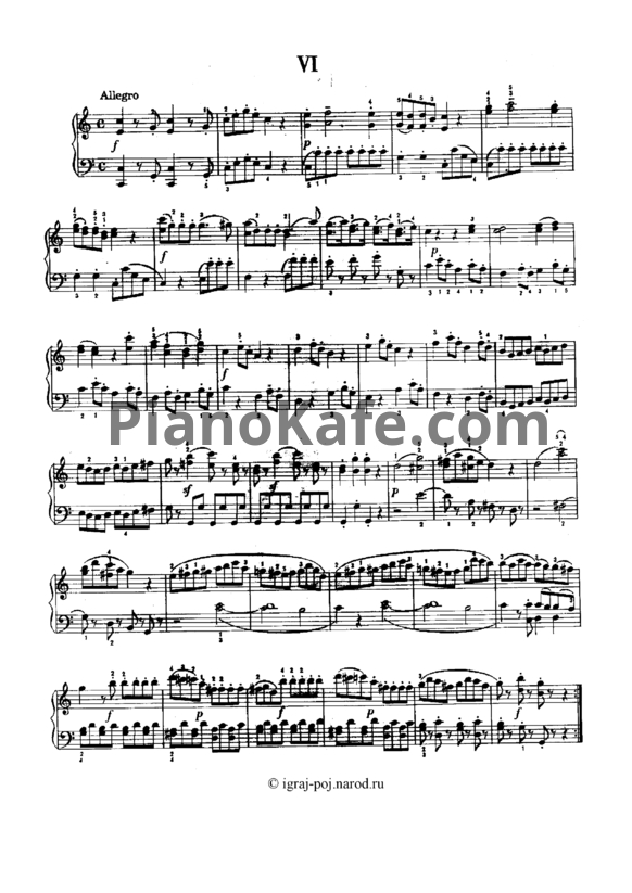 Ноты В. Моцарт - Сонатина №6 до мажор - PianoKafe.com